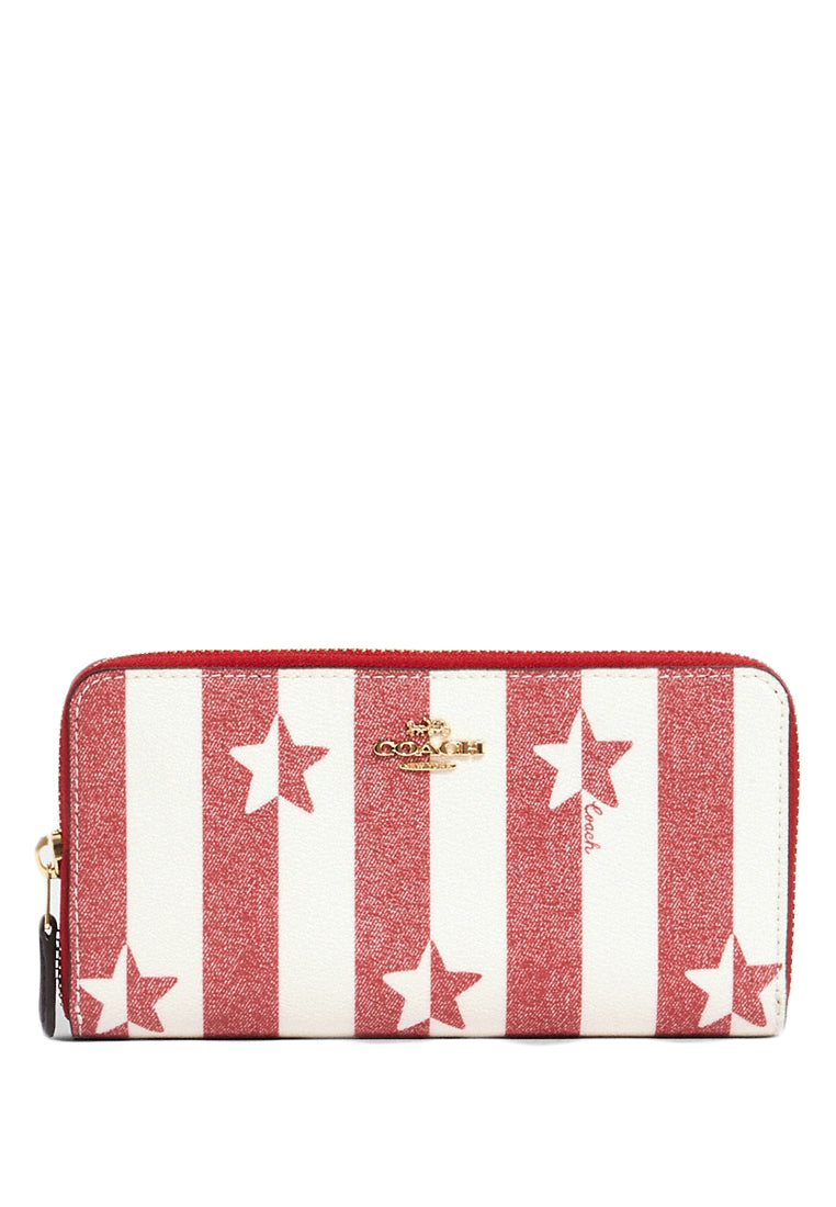 Coach Accordion Zip Wallet With Stripe Star Print - Red