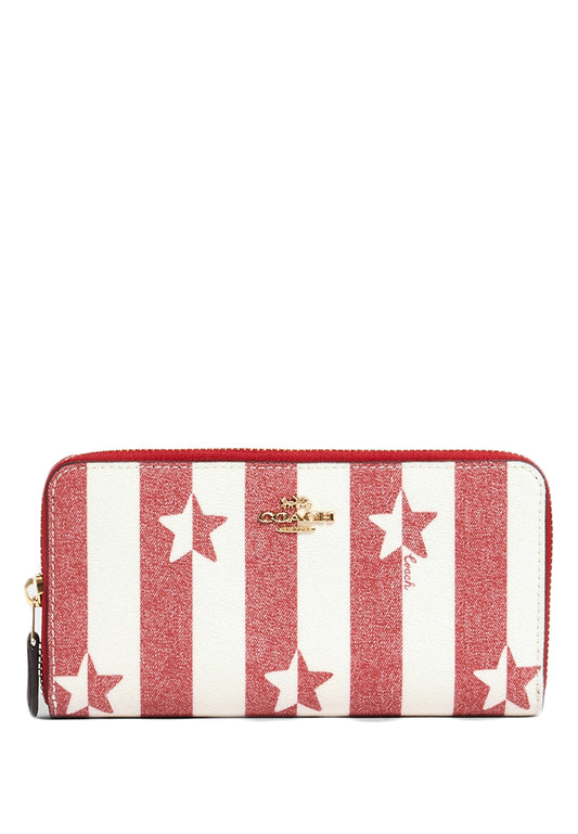 Coach Accordion Zip Wallet With Stripe Star Print - Red