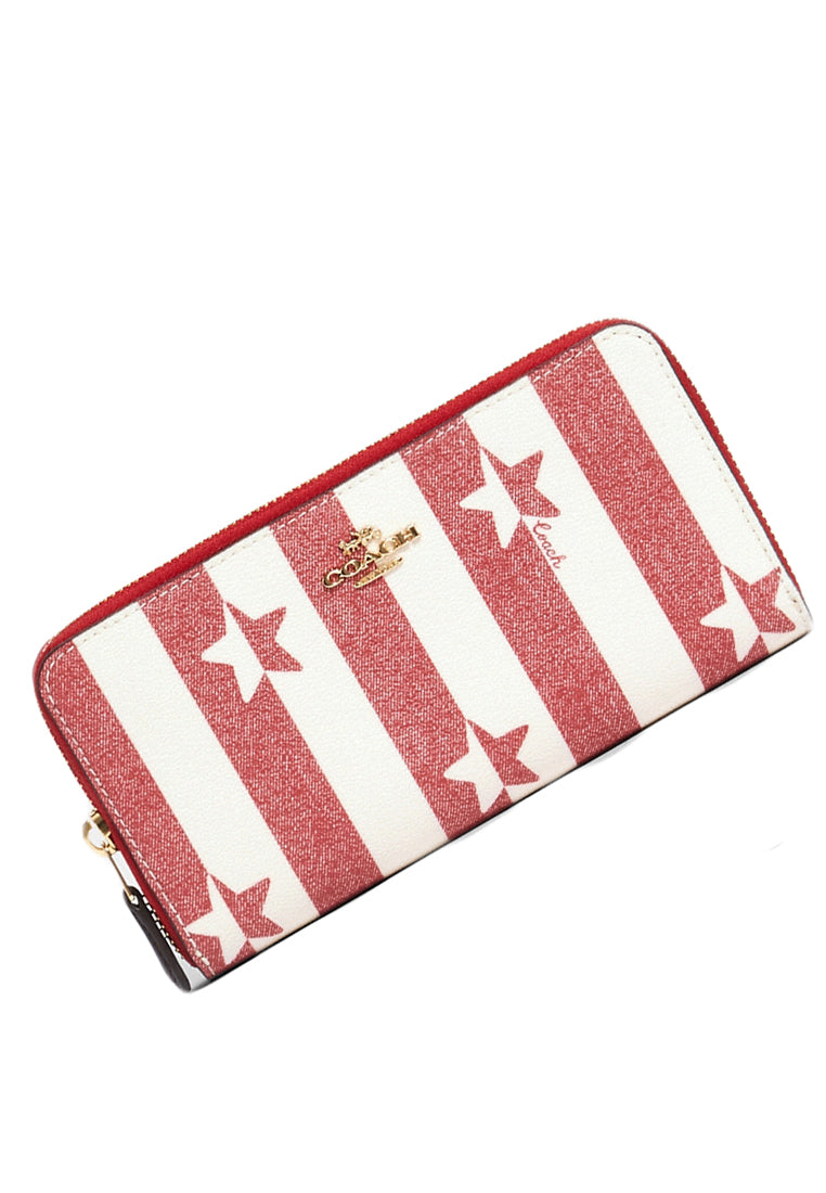 Coach Accordion Zip Wallet With Stripe Star Print - Red