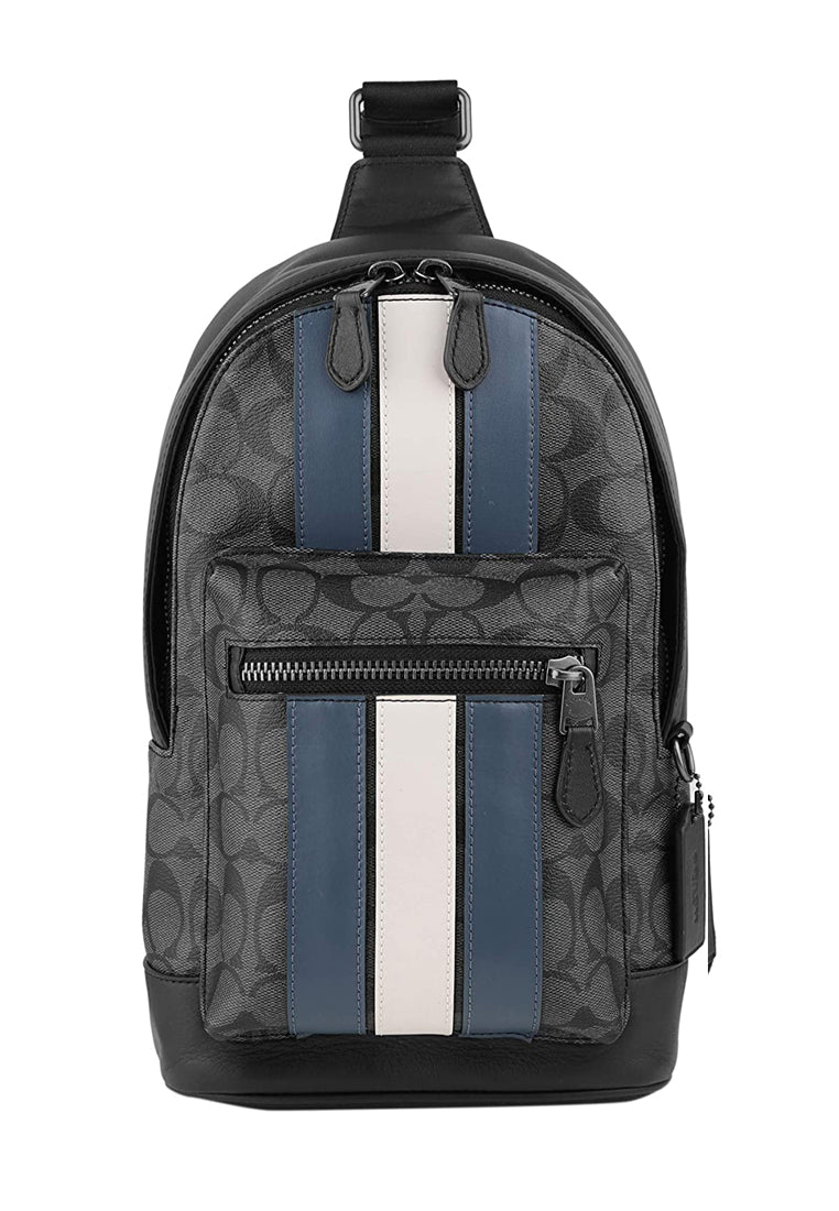 Coach Mens West Pack In Signature Canvas With Varsity Stripe - Black/Blue/White