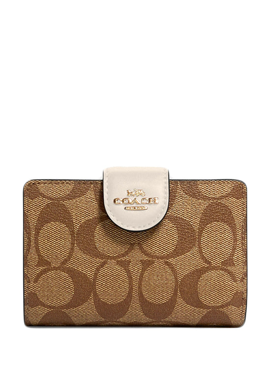 Coach Medium Corner Zip Wallet In Signature Canvas - Brown White