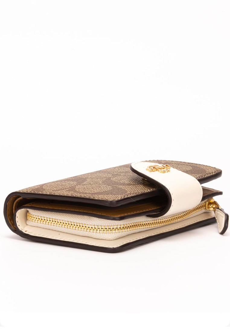 Coach Medium Corner Zip Wallet In Signature Canvas - Brown White