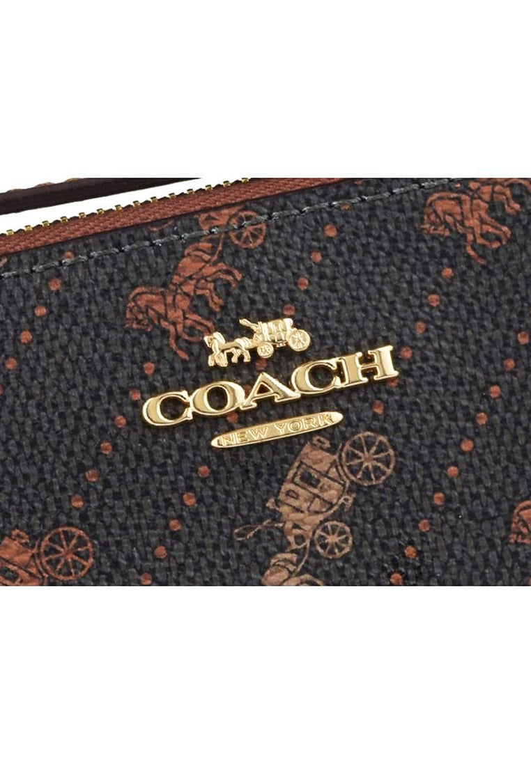 Coach Corner Zip Wristlet With Horse And Carriage Dot Print - Black