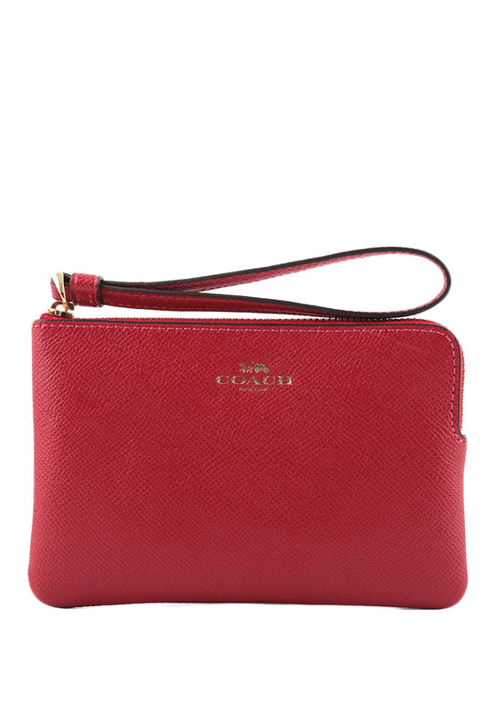 Coach Corner Zip Wristlet In Crossgrain Leather - Red