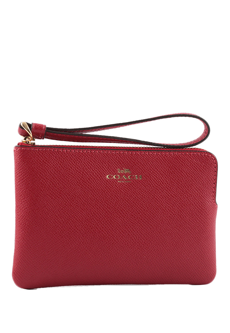 Coach Corner Zip Wristlet In Crossgrain Leather - Red