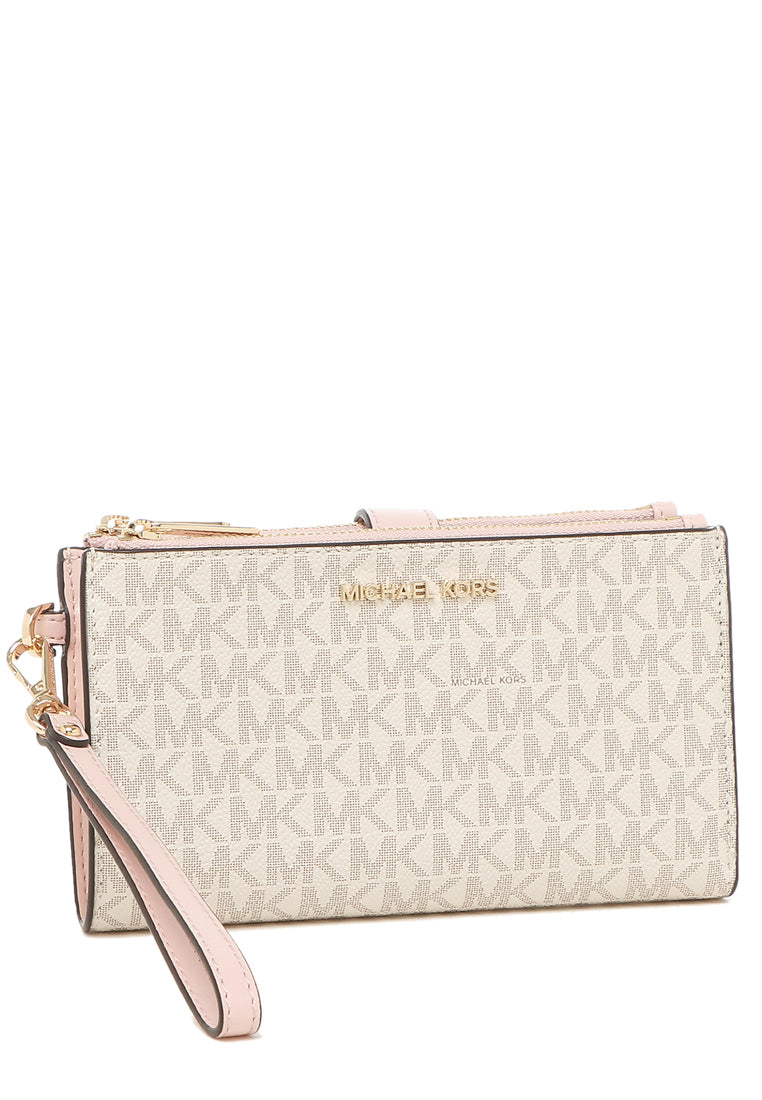 Michael Kors Jet Set Travel Large Double Zip Wristlet In Signature - Vanilla/Power Blush