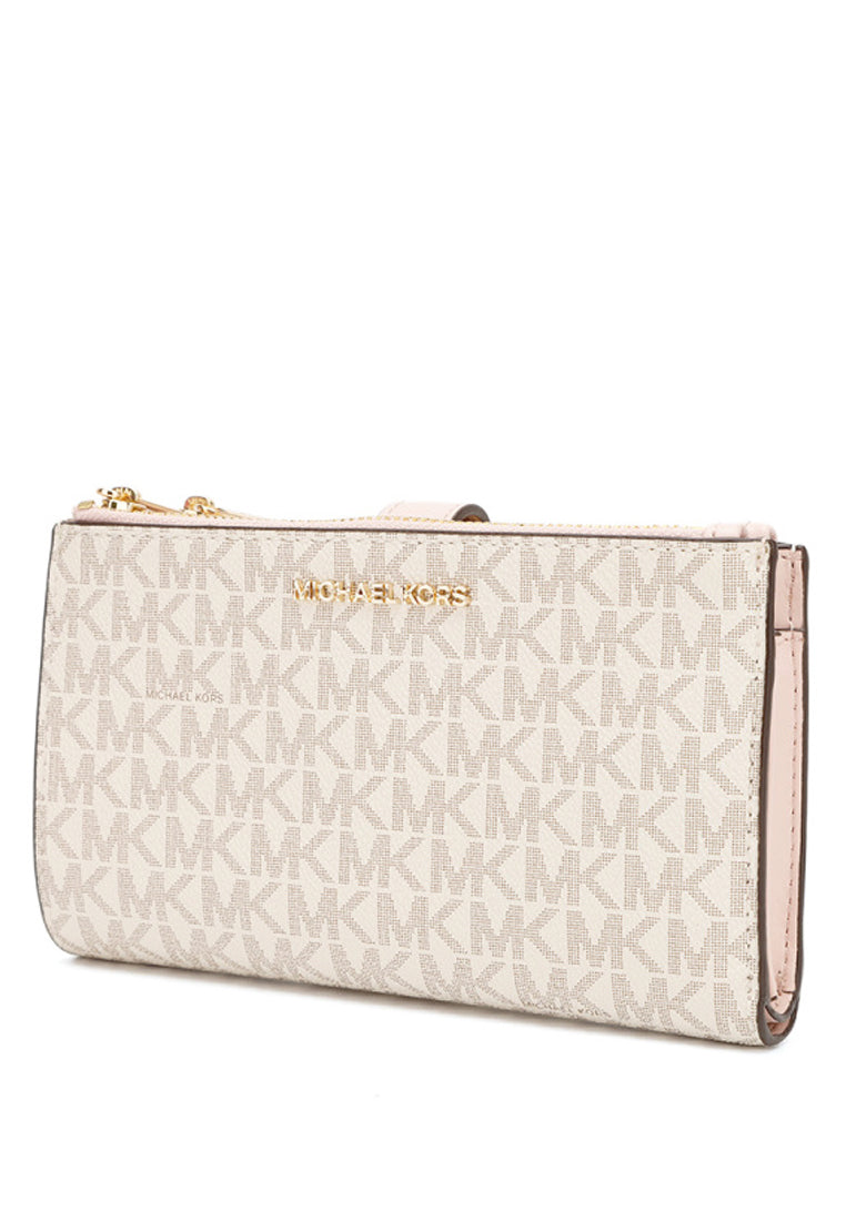 Michael Kors Jet Set Travel Large Double Zip Wristlet In Signature - Vanilla/Power Blush