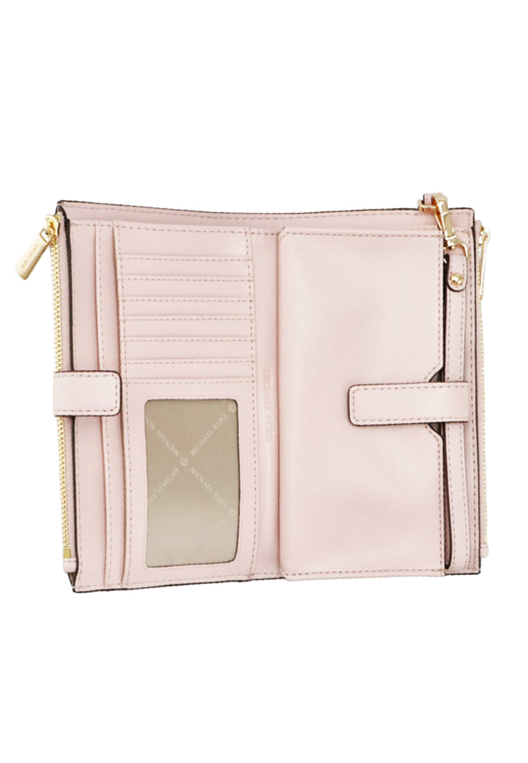 Michael Kors Jet Set Travel Large Double Zip Wristlet In Signature - Vanilla/Power Blush