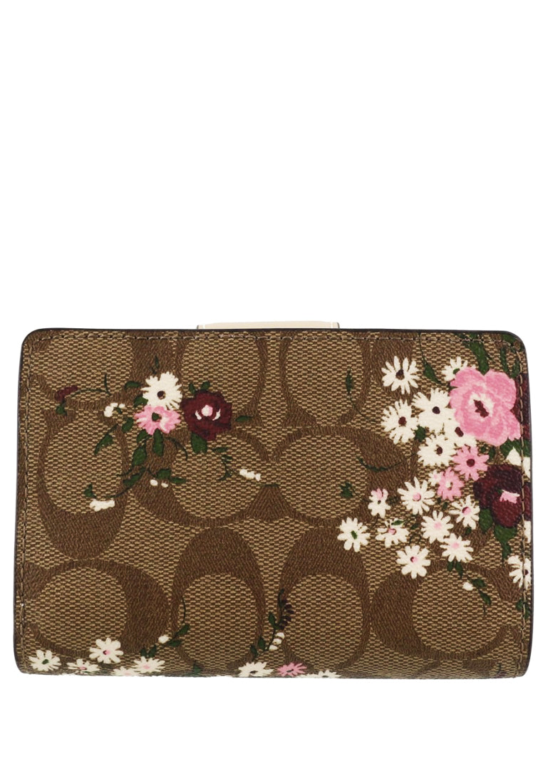 Coach Medium Corner Zip Wallet In Signature Canvas With Evergreen Floral Print - Brown