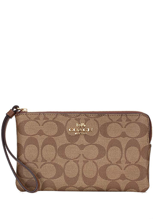 Coach Large Corner Zip Wristlet In Signature - Brown