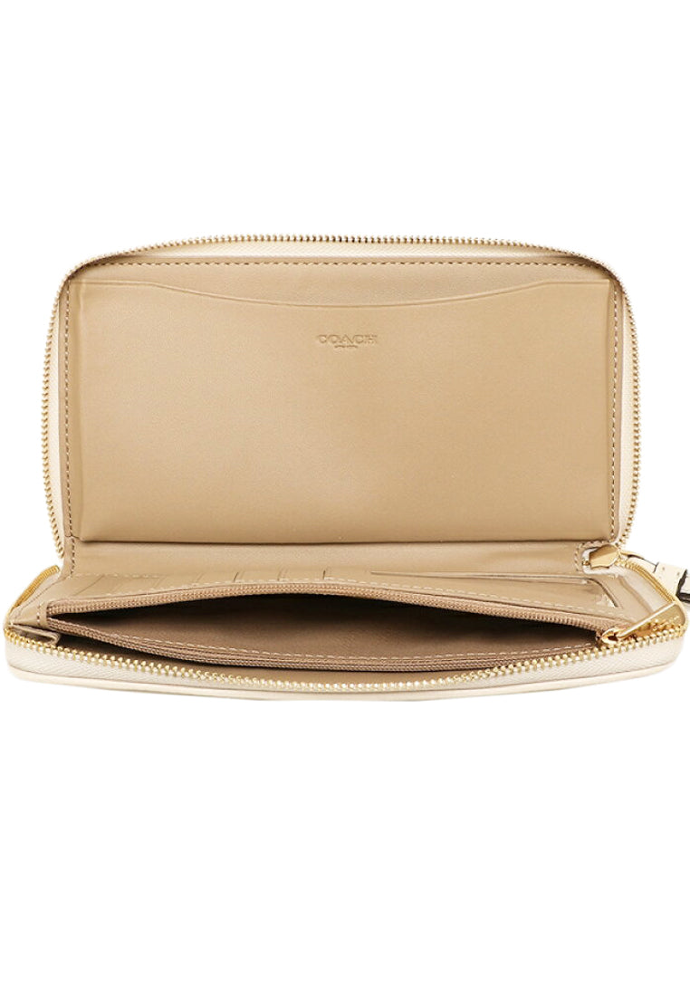 Coach Dempsey Large Phone Wallet In Signature Jacquard With Stripe And Coach Patch - Light Brown