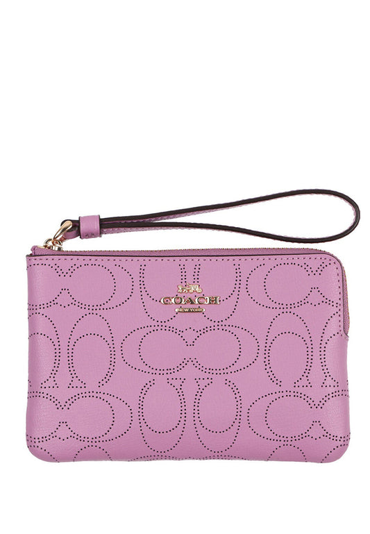 Coach Perforated Signature Leather Small Corner Zip Wristlet - Violet Orchid