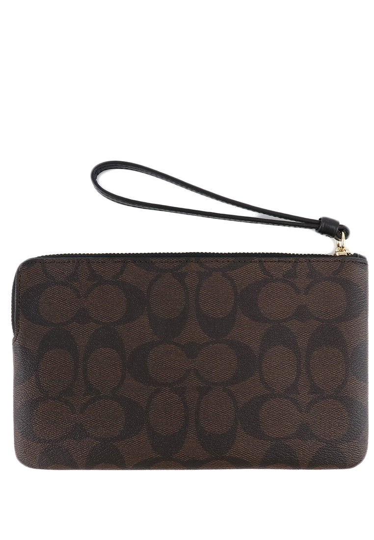 Coach Large Corner Zip Wristlet In Signature - Dark Brown