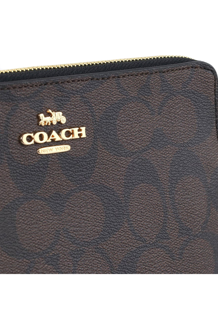 Coach Large Corner Zip Wristlet In Signature - Dark Brown