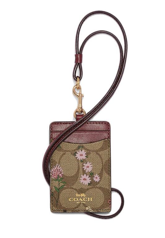 Coach ID Lanyard in Signature Canvas With Wildflower Print - Brown