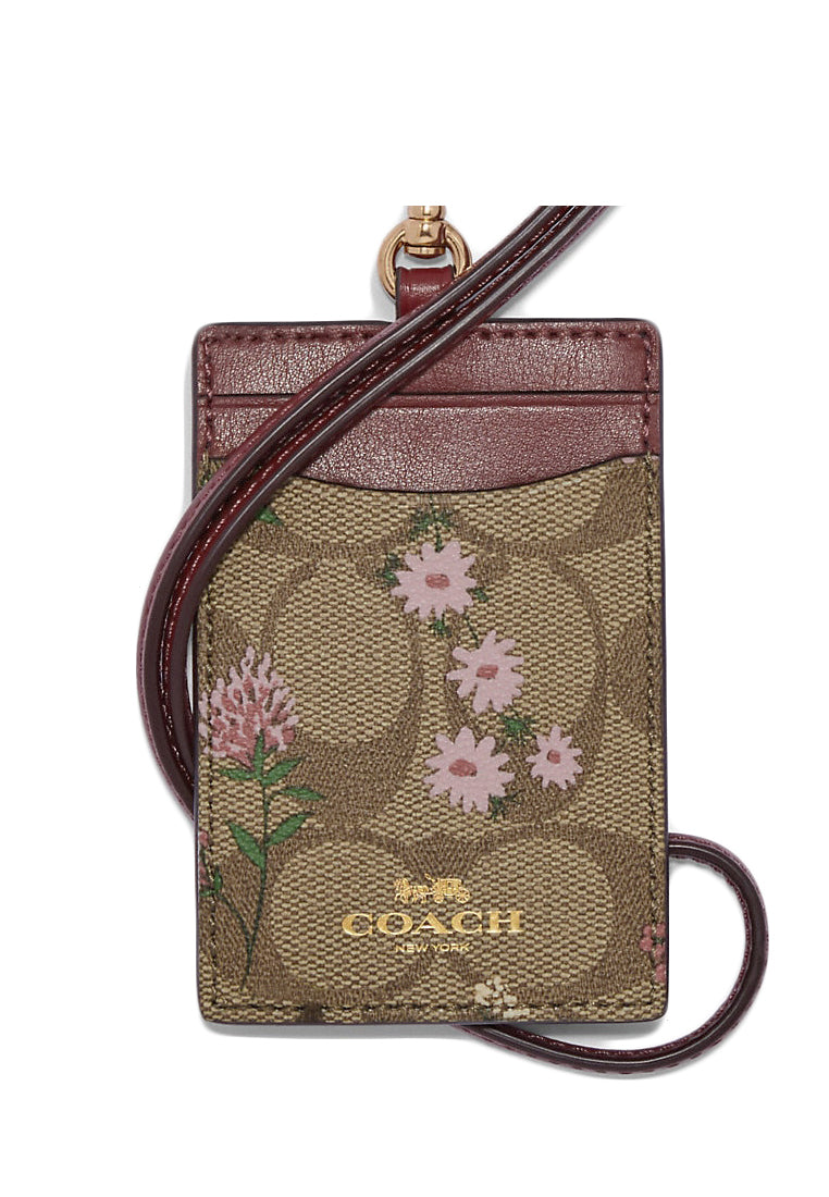 Coach ID Lanyard in Signature Canvas With Wildflower Print - Brown