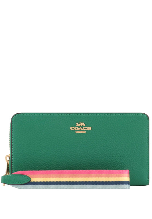 Coach Long Zip Around Wallet With Stripe Strap - Green