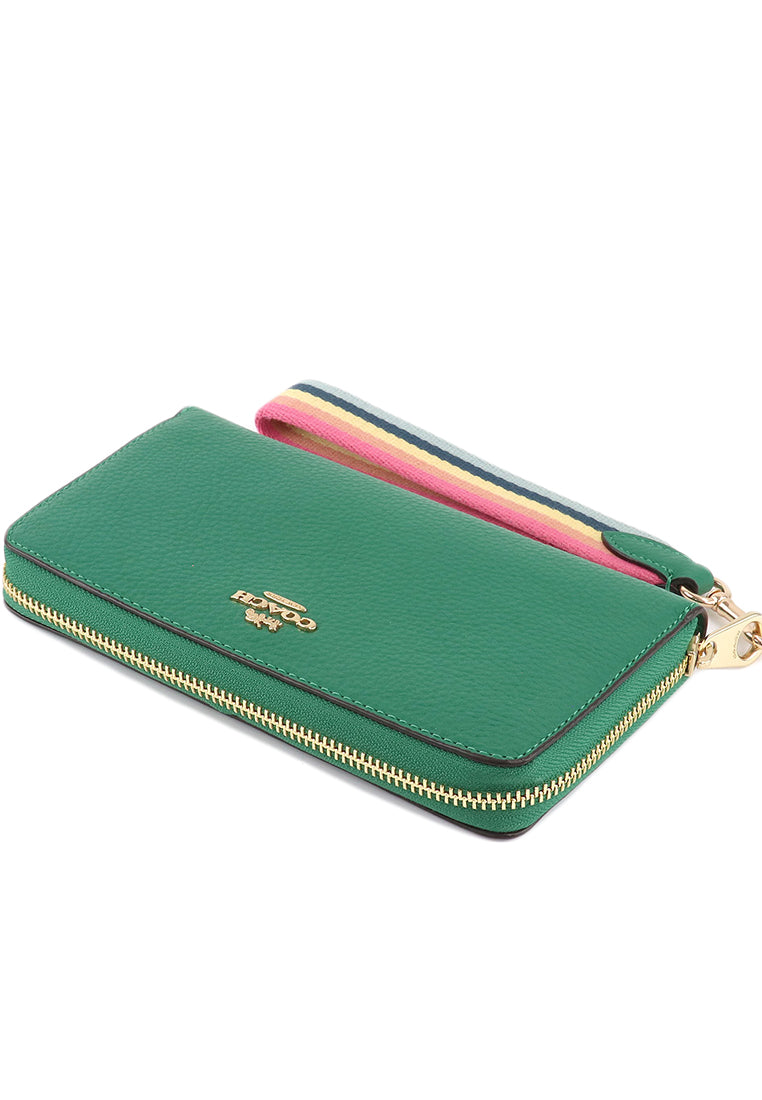 Coach Long Zip Around Wallet With Stripe Strap - Green