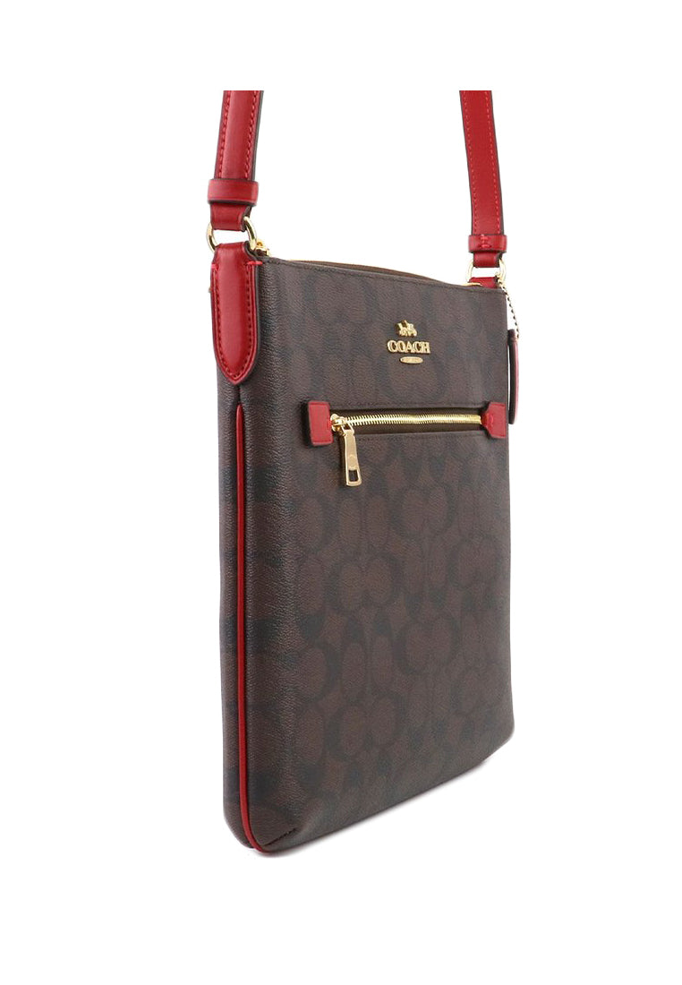 COACH Rowan File Bag In Signature Canvas Leather store …Brown/Red.