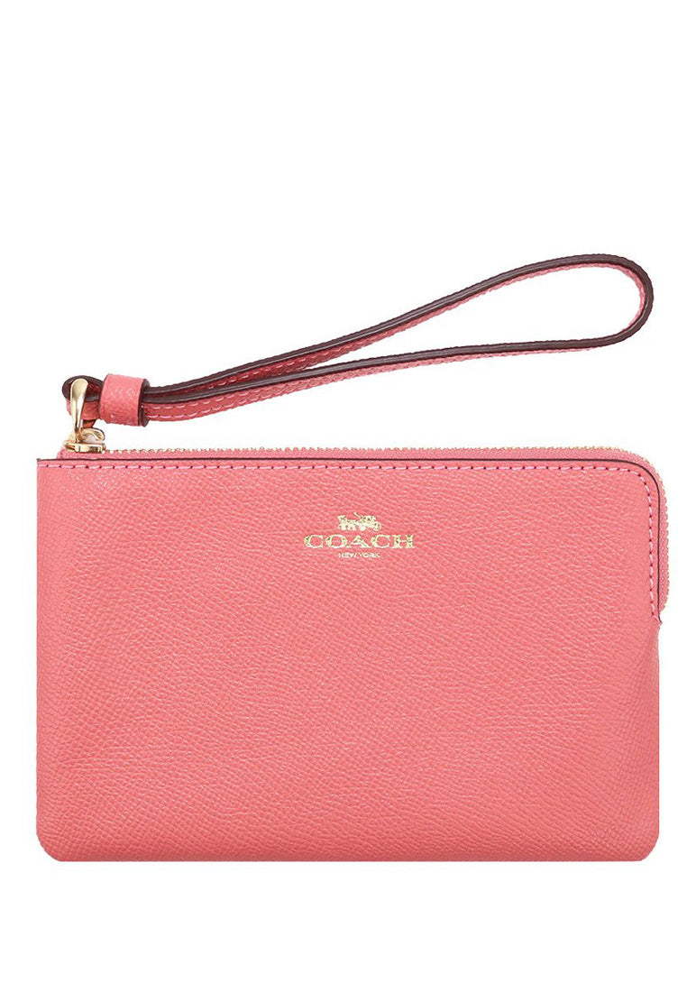 Coach Corner Zip Wristlet In Crossgrain Leather - Pink