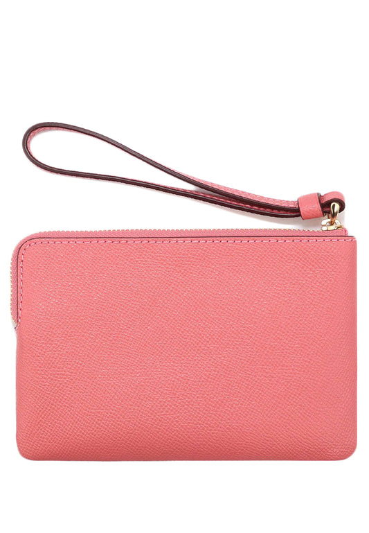 Coach Corner Zip Wristlet In Crossgrain Leather - Pink