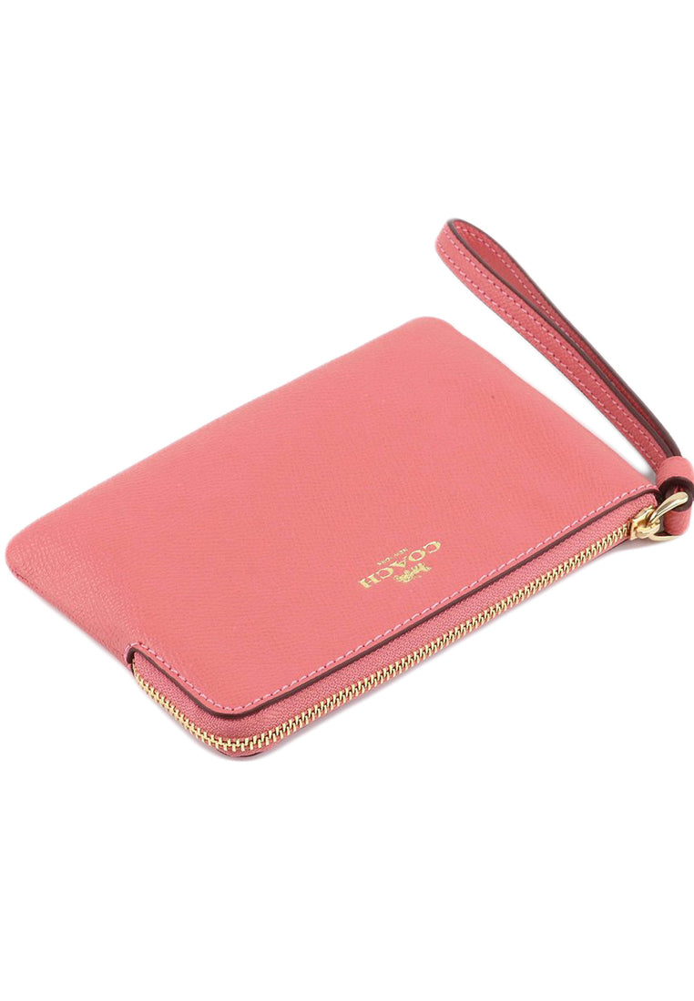 Coach Corner Zip Wristlet In Crossgrain Leather - Pink