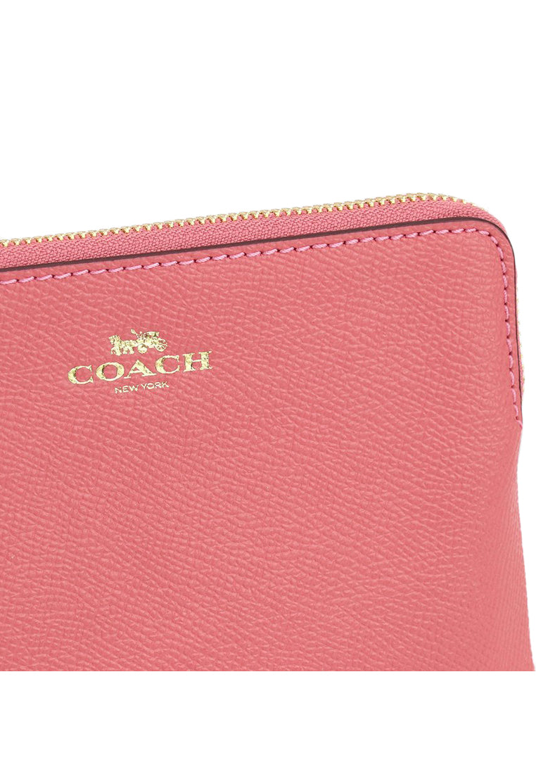 Coach Corner Zip Wristlet In Crossgrain Leather - Pink