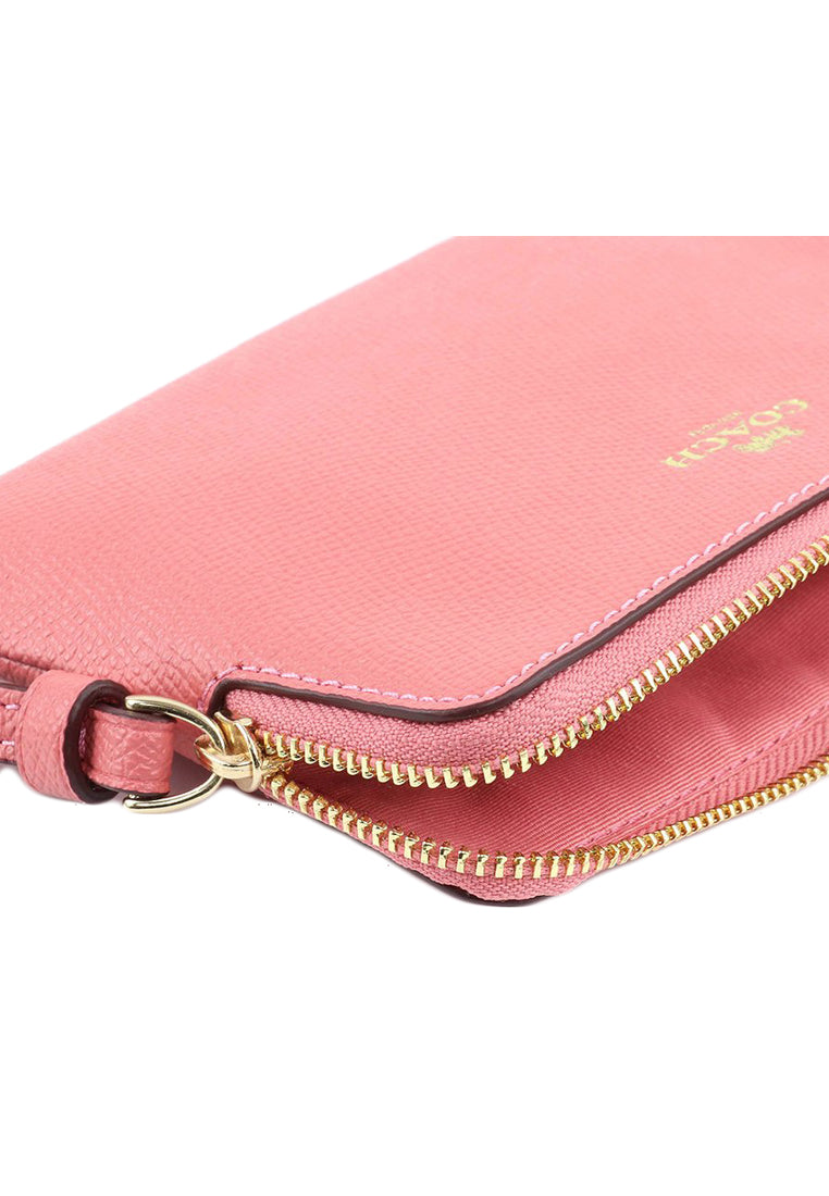 Coach Corner Zip Wristlet In Crossgrain Leather - Pink