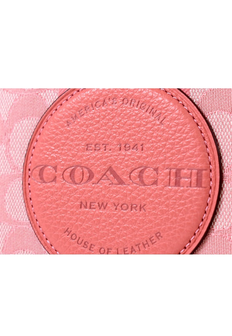 Coach Dempsey Large Corner Zip Wristlet In Signature Jacquard With Stripe And Coach Patch - Pink