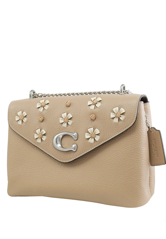 Coach Tammie Shoulder Bag In Signature Canvas With Floral Whipstitch - Beige