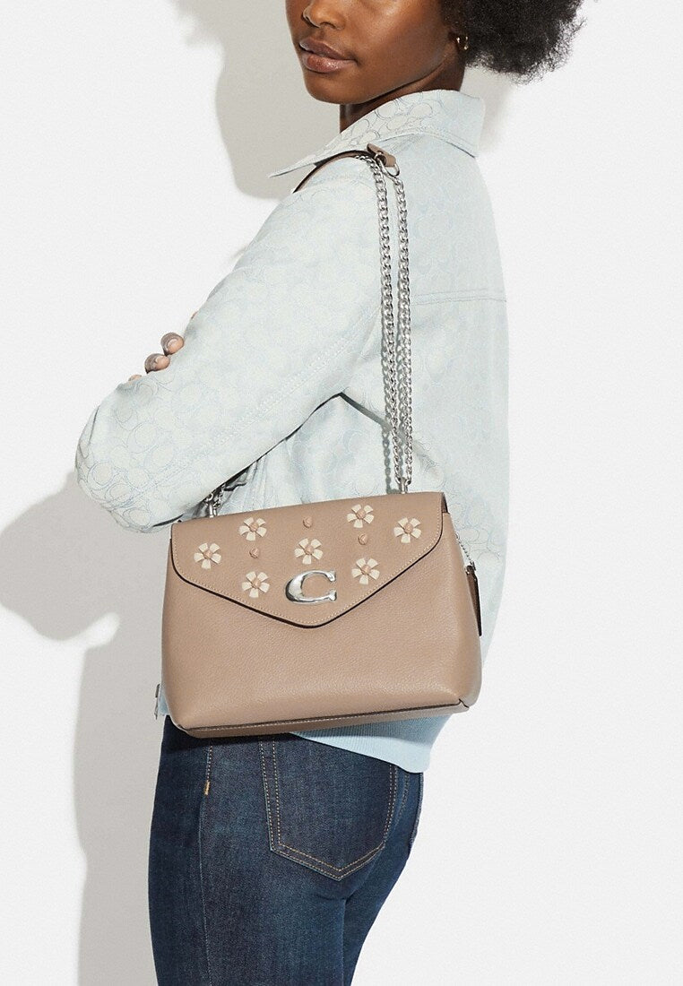 Coach Tammie Shoulder Bag In Signature Canvas With Floral Whipstitch - Beige