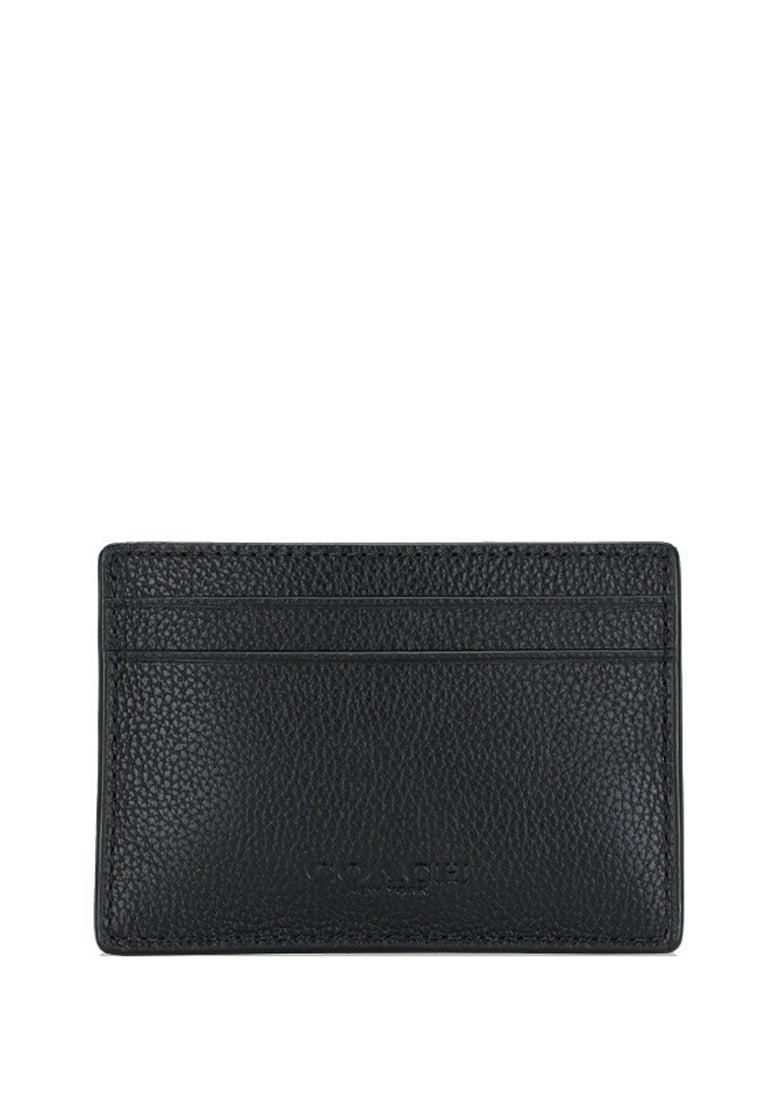 Coach Mens Money Clip Card Case In Calf Leather - Black