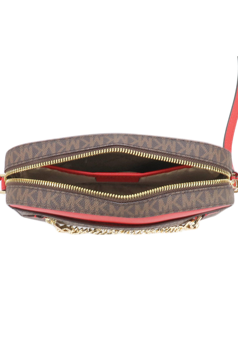 Michael Kors Jet Set Item Signature Large Chain Crossbody Bag - Dark Brown/Red