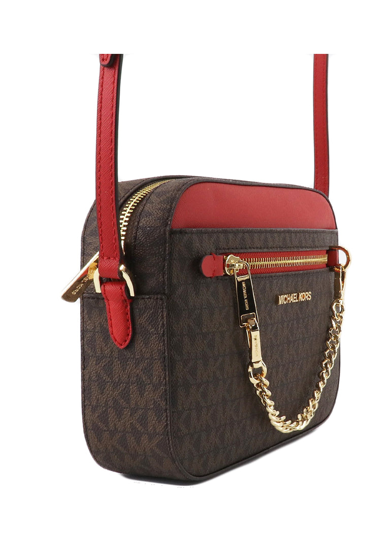 Michael Kors Jet Set Item Signature Large Chain Crossbody Bag - Dark Brown/Red