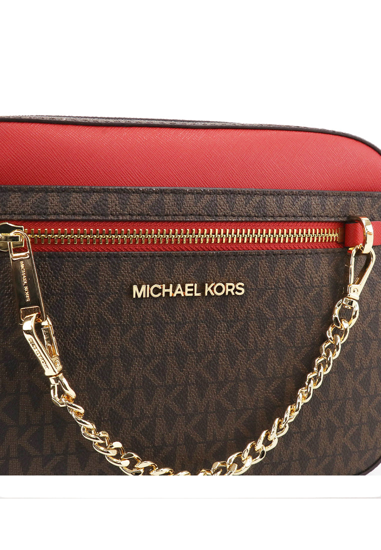 Michael Kors Jet Set Item Signature Large Chain Crossbody Bag - Dark Brown/Red