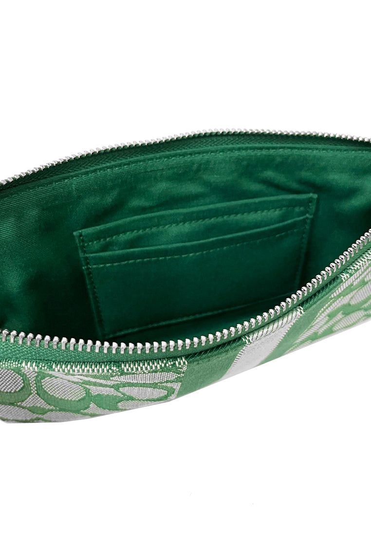 Coach Dempsey Large Corner Zip Wristlet In Signature Jacquard With Stripe And Coach Patch - Green