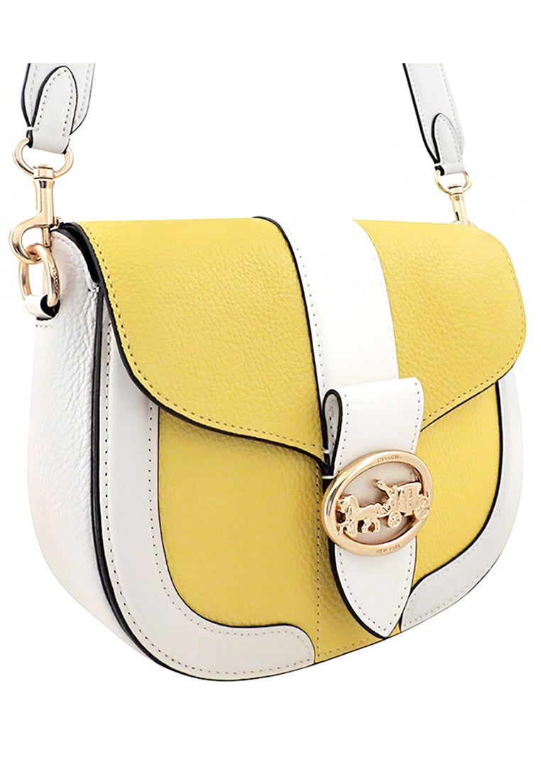 Coach Georgie Saddle Bag In Colorblock - Yellow/White