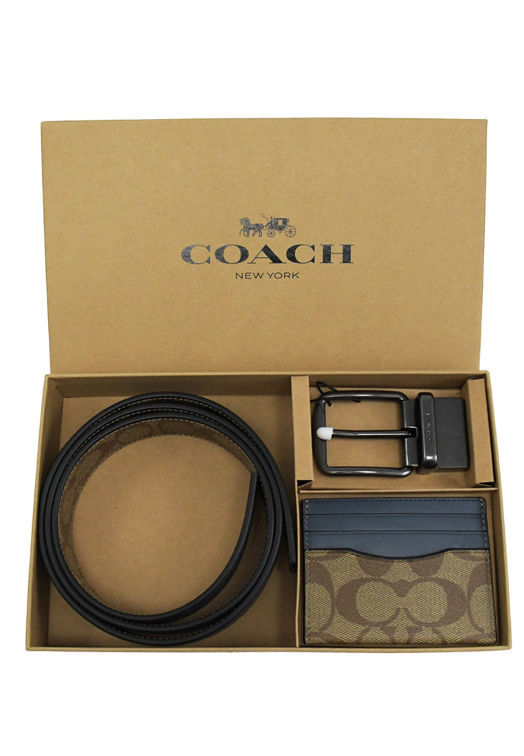 Coach Boxed Card Case And Belt Gift Set In Colorblock Signature Canvas - Brown