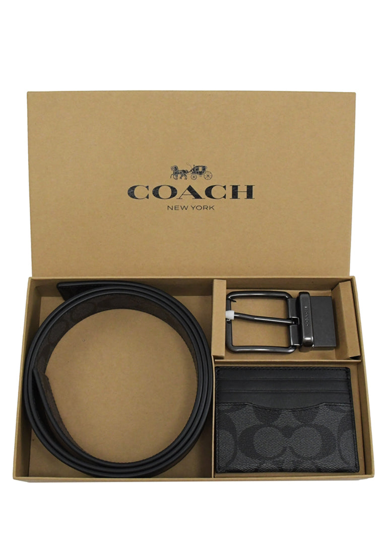 Coach Boxed Card Case And Belt Gift Set In Colorblock Signature Canvas - Black