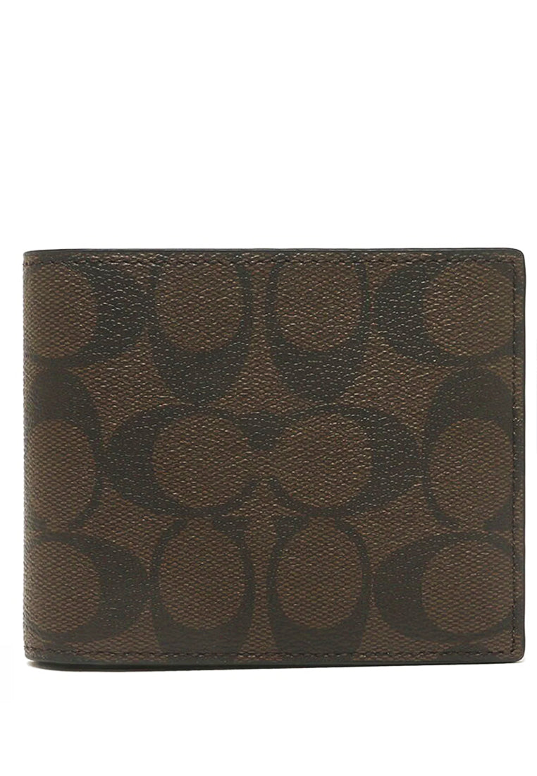 Coach 3 In 1 Mens Wallet In Blocked Signature Canvas - Mahogany