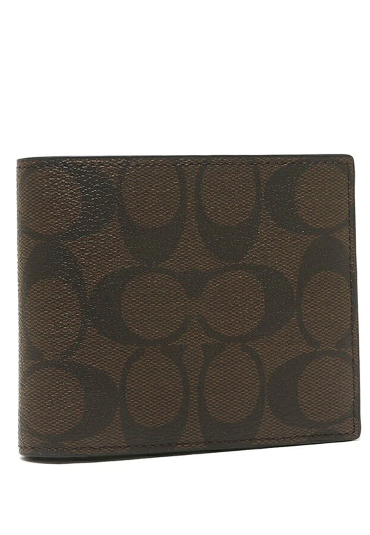 Coach 3 In 1 Mens Wallet In Blocked Signature Canvas - Mahogany