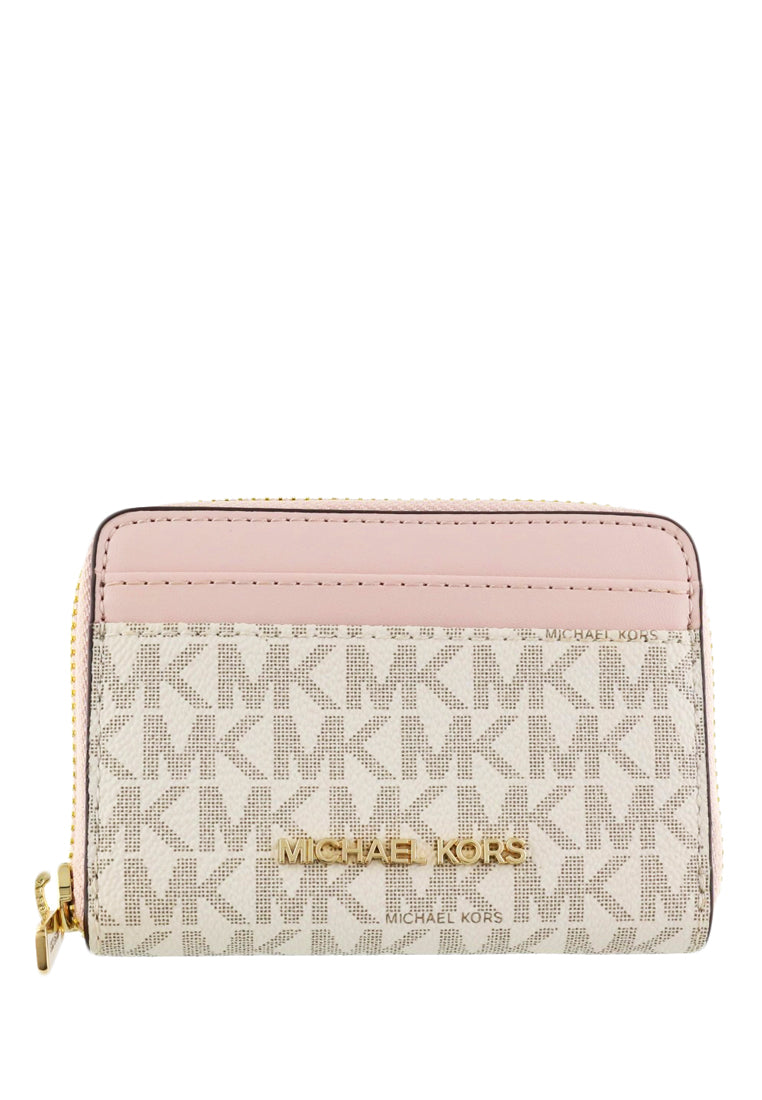 Michael Kors Jet Set Travel Signature Medium Zip Around Card Case - Vanilla/Powder Blush