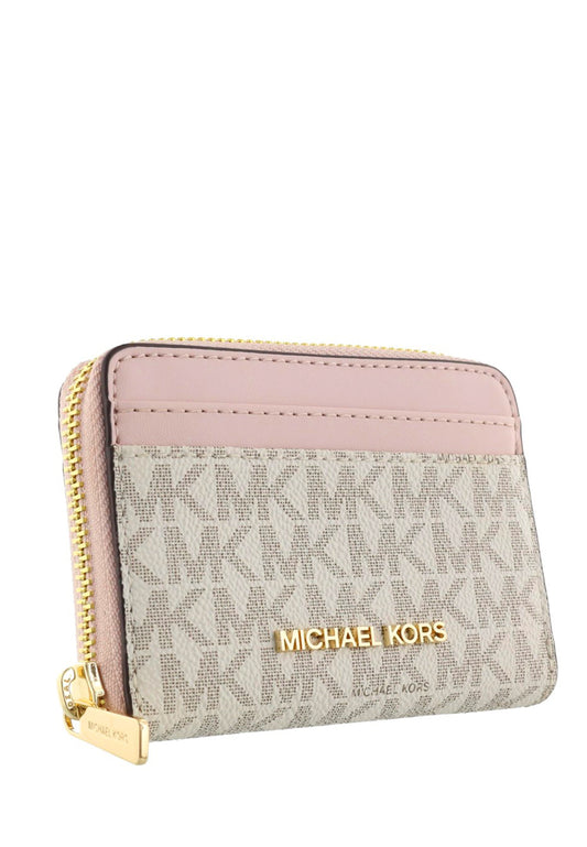 Michael Kors Jet Set Travel Signature Medium Zip Around Card Case - Vanilla/Powder Blush