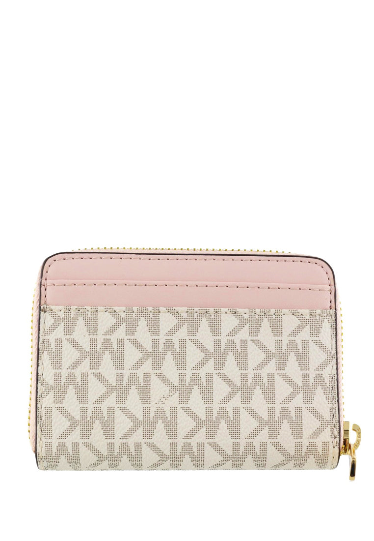 Michael Kors Jet Set Travel Signature Medium Zip Around Card Case - Vanilla/Powder Blush