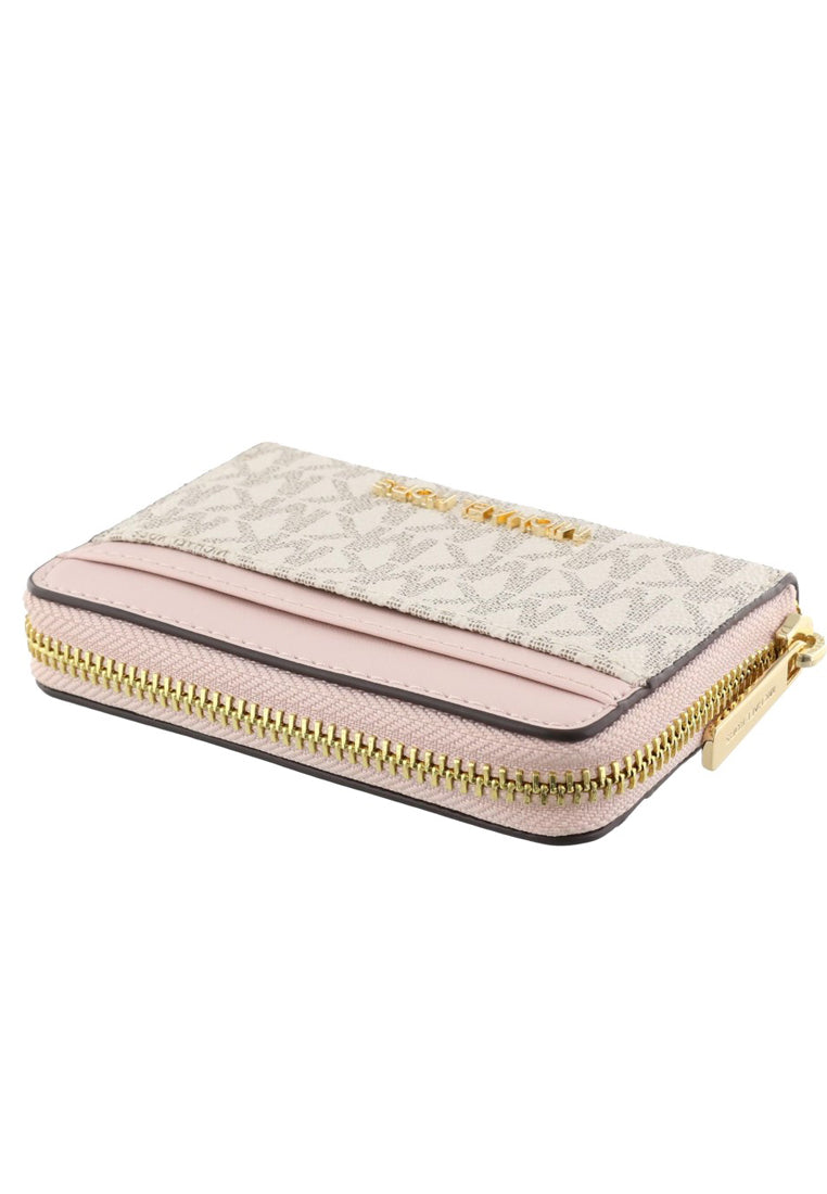 Michael Kors Jet Set Travel Signature Medium Zip Around Card Case - Vanilla/Powder Blush