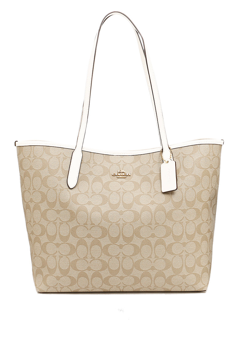 Coach City Tote In Signature Canvas - Light Brown/White