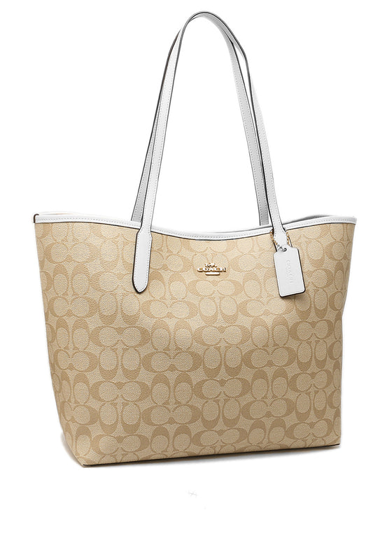 Coach City Tote In Signature Canvas - Light Brown/White