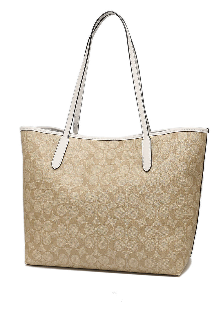 Coach City Tote In Signature Canvas - Light Brown/White