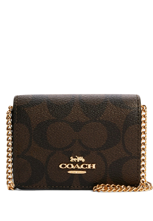 Coach Mini Wallet On A Chain In Signature Canvas - Dark Brown