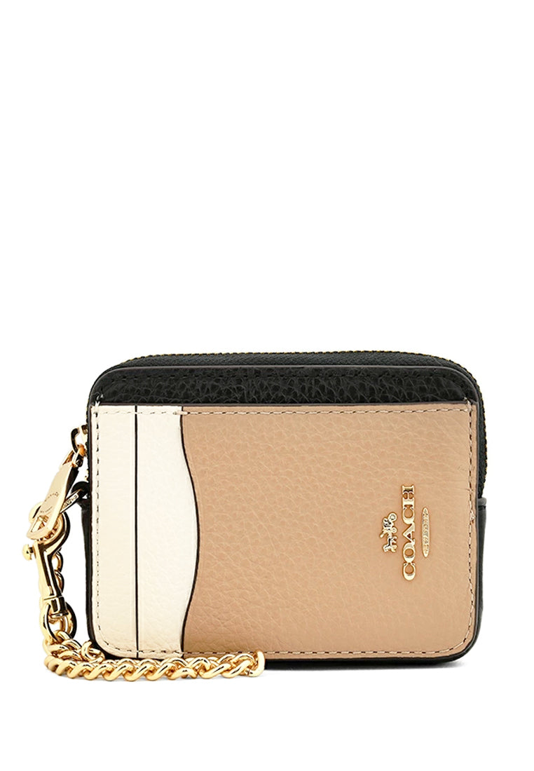 Coach Zip Card Case In Colorblock - Beige/White